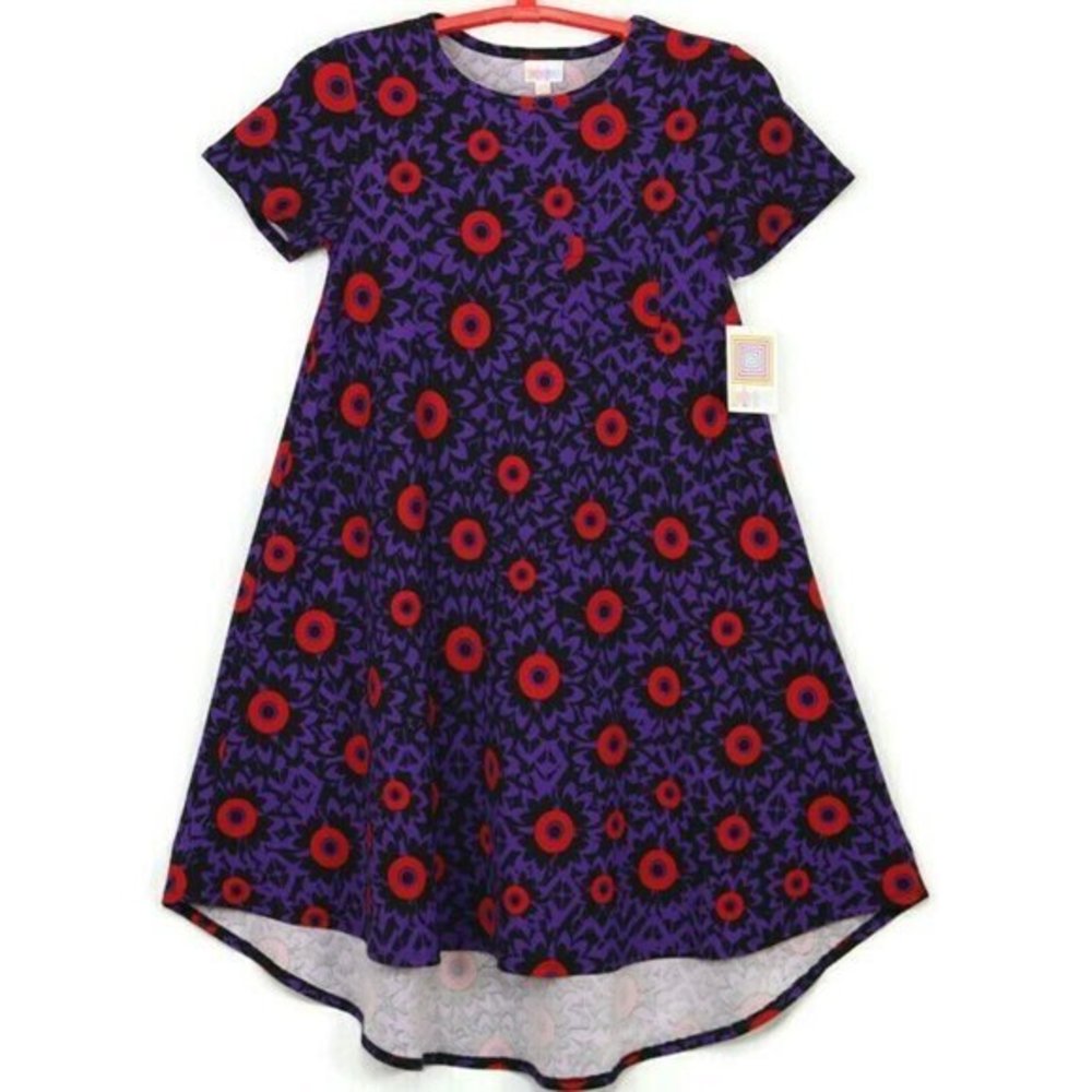 LuLaRoe‎ Carly High Low Swing Dress Purple Black Red Floral Pocket XXS